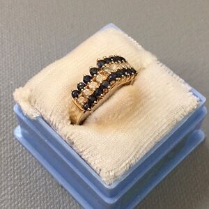 Diamond Sapphire 14k Gold Pyramid Love Ring